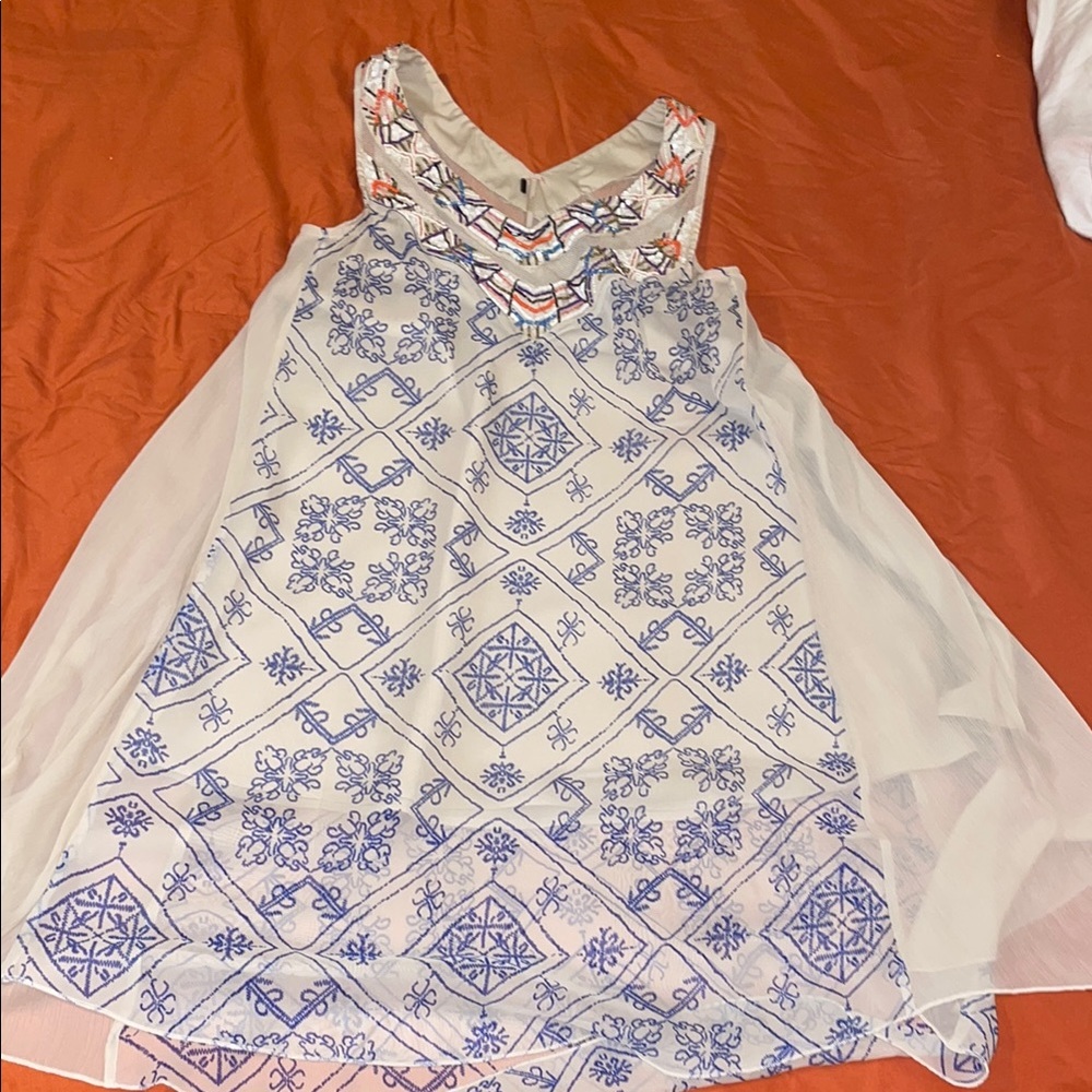 Blue and White Patterned Kids Dress
